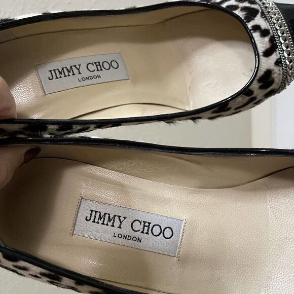 JIMMY CHOO Leopard Fur spotted Patent Point toe Pumps size 37.5 - Picture 7 of 11